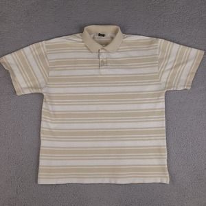 DTek Jeans Polo Shirt Mens XL Beige White‎ Striped Short Sleeve Cotton